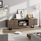 Meuble TV industriel Garvee pour 80 po, centre de divertissement moderne avec 2 tiroirs, meuble multimédia en bois avec pieds robustes et rangement ouvert