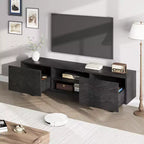 Meuble TV industriel Garvee pour 80 po, centre de divertissement moderne avec 2 tiroirs, meuble multimédia en bois avec pieds robustes et rangement ouvert