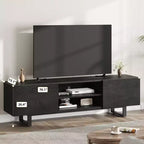 Meuble TV industriel Garvee pour 80 po, centre de divertissement moderne avec 2 tiroirs, meuble multimédia en bois avec pieds robustes et rangement ouvert