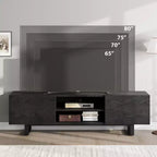 Meuble TV industriel Garvee pour 80 po, centre de divertissement moderne avec 2 tiroirs, meuble multimédia en bois avec pieds robustes et rangement ouvert