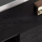 Meuble TV industriel Garvee pour 80 po, centre de divertissement moderne avec 2 tiroirs, meuble multimédia en bois avec pieds robustes et rangement ouvert