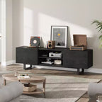 Meuble TV industriel Garvee pour 80 po, centre de divertissement moderne avec 2 tiroirs, meuble multimédia en bois avec pieds robustes et rangement ouvert
