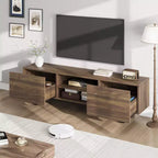 Meuble TV industriel Garvee pour 80 po, centre de divertissement moderne avec 2 tiroirs, meuble multimédia en bois avec pieds robustes et rangement ouvert