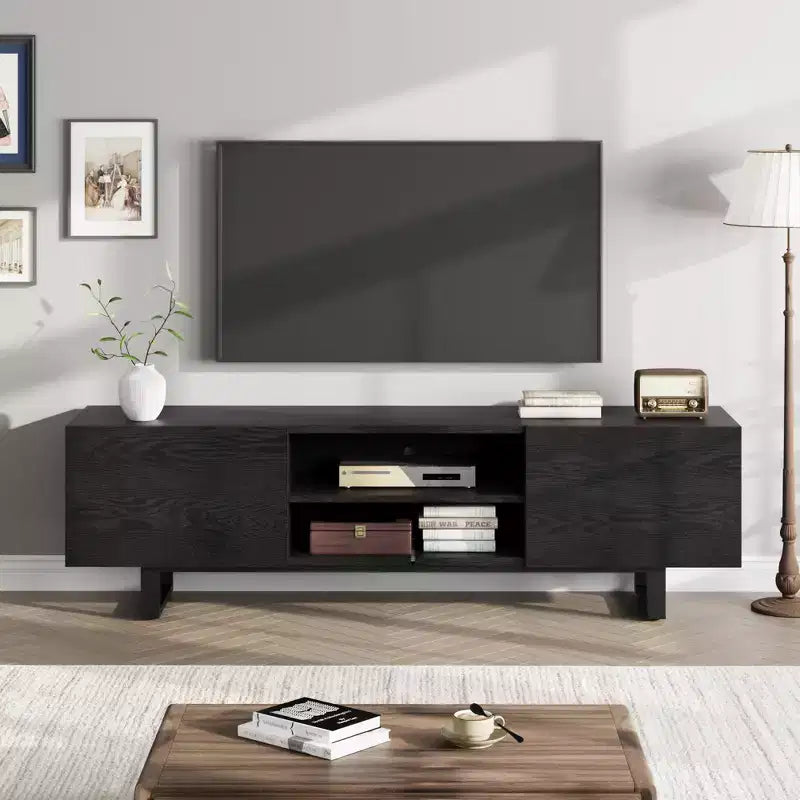 Garvee Industrial TV Stand for 80 in, Modern Entertainment Center with 2 Drawers, Wooden Media Cabinet with Heavy Duty Leg and Open Storage