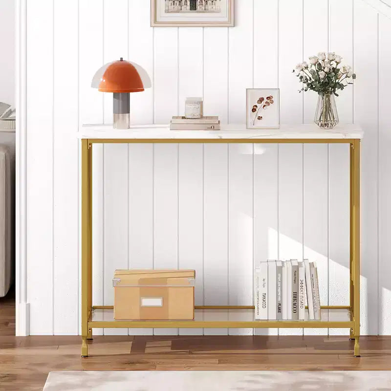 Console étroite avec 2 étagères de rangement, table d'appoint industrielle pour canapé, étagère de présentation ouverte pour couloir, salon, foyer, bureau, chambre à coucher