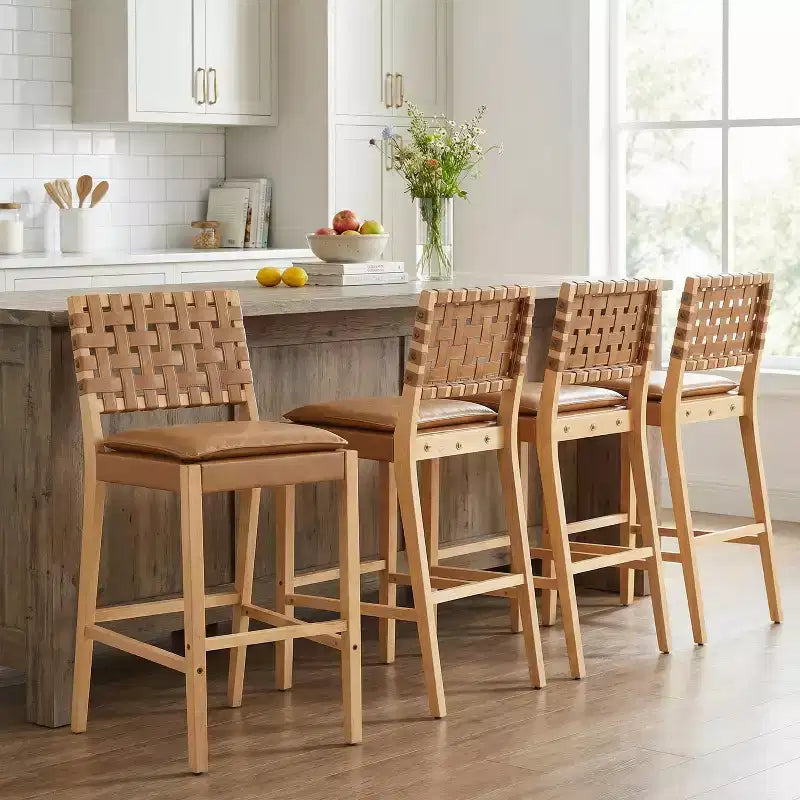 Tabourets de bar rembourrés en similicuir en bois d'hévéa contemporains Christopher Knight Home Audrey (Lot de 4)