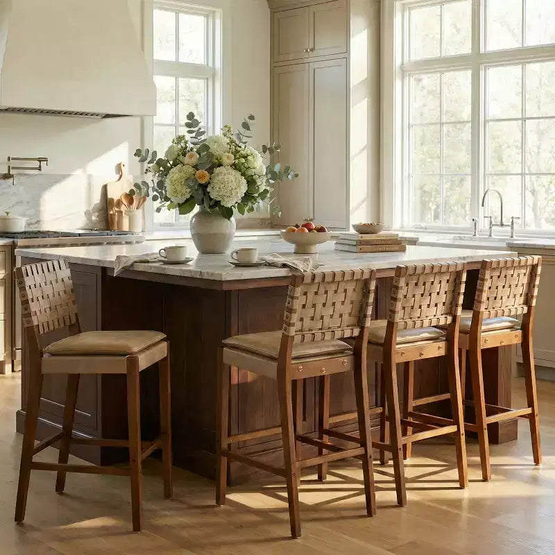 Tabourets de bar rembourrés en similicuir en bois d'hévéa contemporains Christopher Knight Home Audrey (Lot de 4)