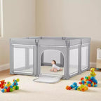 Parc pour bébé VEVOR, très grand parc pour tout-petits de 200 x 178 cm, parc pliable avec porte zippée et maille douce et respirante, gris