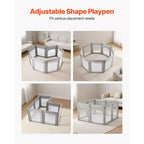 Parc pour bébé VEVOR, très grand parc pour tout-petits de 200 x 178 cm, parc pliable avec porte zippée et maille douce et respirante, gris