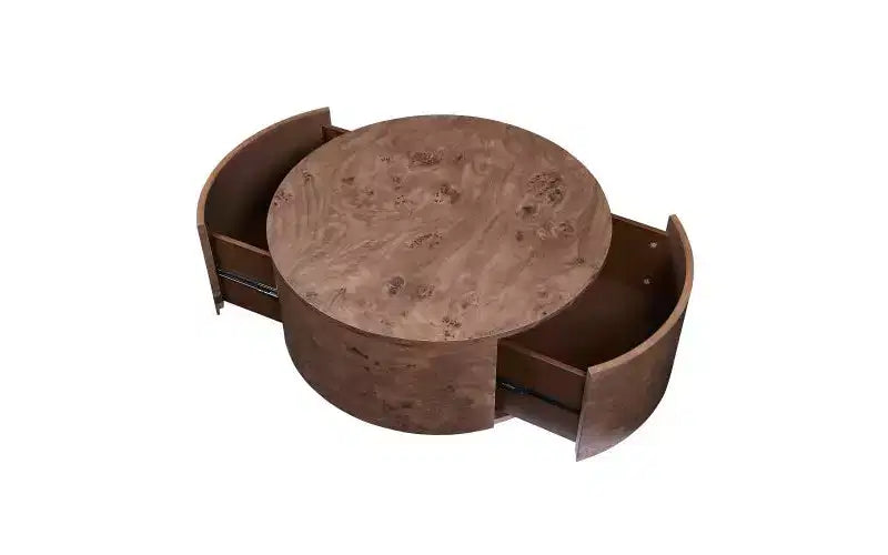 JVNOXK Table basse rotative en noyer de 72 cm avec 2 tiroirs cachés, plateau rotatif à 360°, grain de bois naturel, pour salon, noyer