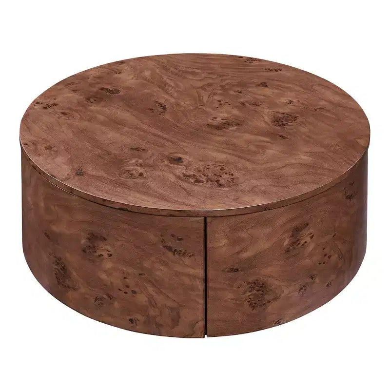 JVNOXK Table basse rotative en noyer de 72 cm avec 2 tiroirs cachés, plateau rotatif à 360°, grain de bois naturel, pour salon, noyer