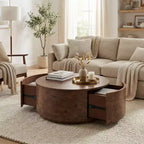 JVNOXK Table basse rotative en noyer de 72 cm avec 2 tiroirs cachés, plateau rotatif à 360°, grain de bois naturel, pour salon, noyer