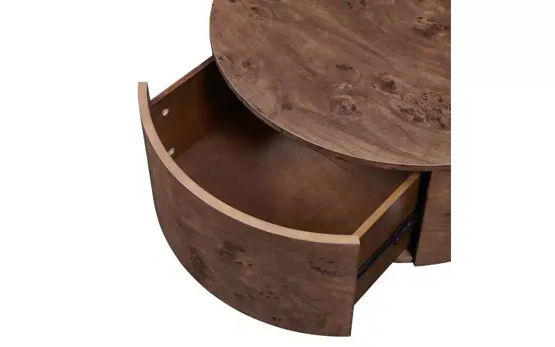 JVNOXK Table basse rotative en noyer de 72 cm avec 2 tiroirs cachés, plateau rotatif à 360°, grain de bois naturel, pour salon, noyer