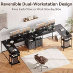 Bureau d'ordinateur noir en L de 66 pouces avec station de charge, bureau d'angle réversible pour jeux vidéo, meuble de classement, support d'écran, rangement pour bureau à domicile
