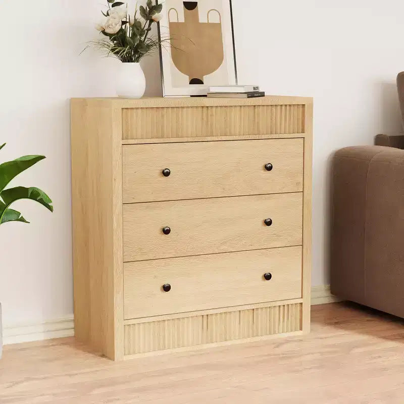 Commode à 3 tiroirs cannelés de 80 cm de large, Table de chevet et meuble de rangement en bois modernes, Commode pour chambre à coucher, chambre d'enfant, couloir et salon