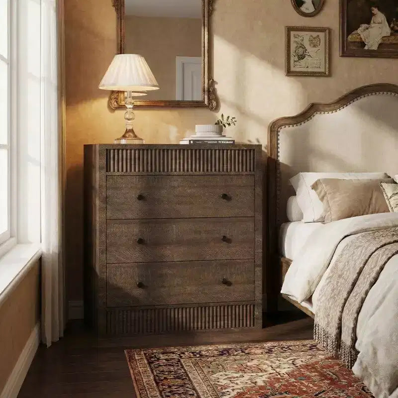 31.5 Wide 3 Drawer Fluted Dresser, Modern Wooden Nightstand & Storage Cabinet, Chest of Drawers for Bedroom, Kids Room, Hallway & Living Room