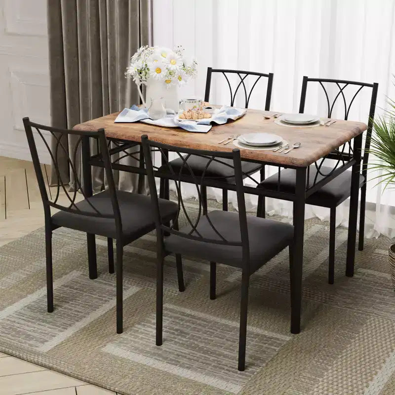 Ensemble table à manger et 4 chaises, table de cuisine et chaises rembourrées, ensemble de salle à manger compact pour appartement et petit espace, montage facile, marron rustique
