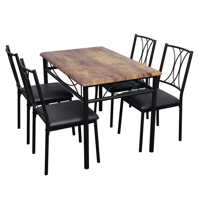 Ensemble table à manger et 4 chaises, table de cuisine et chaises rembourrées, ensemble de salle à manger compact pour appartement et petit espace, montage facile, marron rustique