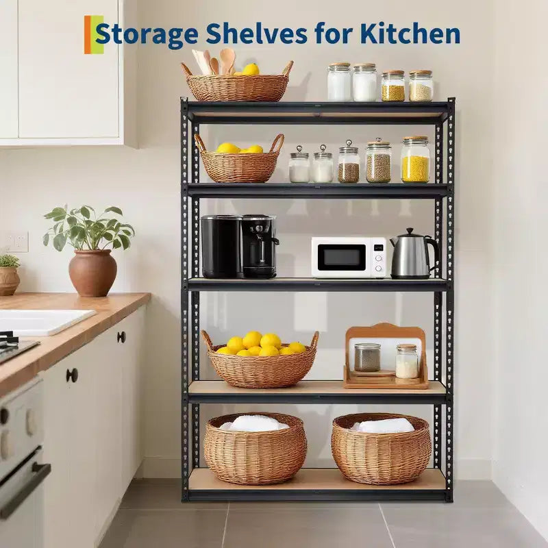 Étagères de rangement pour garage 5 niveaux, Racks de rangement robustes d'une capacité de 907 kg, 91 cm L x 46 cm l x 183 cm H, Unité d'étagères métalliques réglables