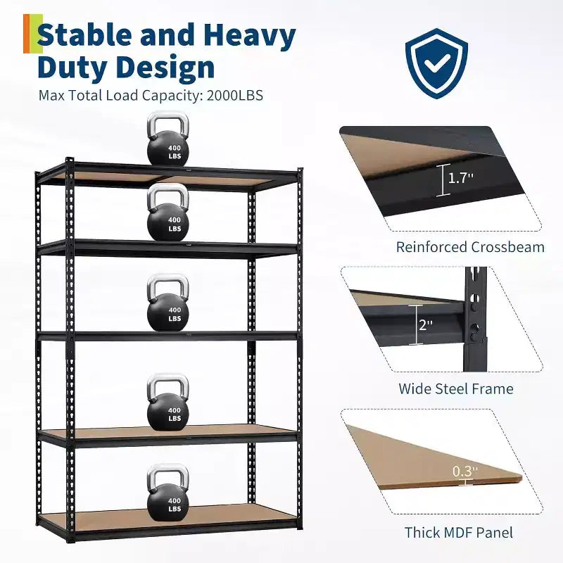 Étagères de rangement pour garage 5 niveaux, Racks de rangement robustes d'une capacité de 907 kg, 91 cm L x 46 cm l x 183 cm H, Unité d'étagères métalliques réglables