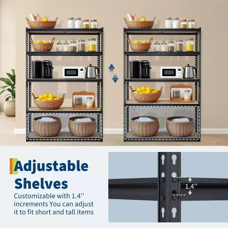 Étagères de rangement pour garage 5 niveaux, Racks de rangement robustes d'une capacité de 907 kg, 91 cm L x 46 cm l x 183 cm H, Unité d'étagères métalliques réglables
