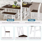 Ensemble de salle à manger Whisen 6 pièces en bois pour 6 personnes, table à manger rectangulaire et 4 chaises d'appoint, long banc