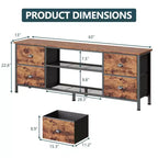 Meuble TV commode marron Qwatto de 160 cm pour téléviseurs jusqu'à 70 pouces, console multimédia, centre de divertissement, 4 tiroirs, étagères ouvertes, rangement pour chambre et salon
