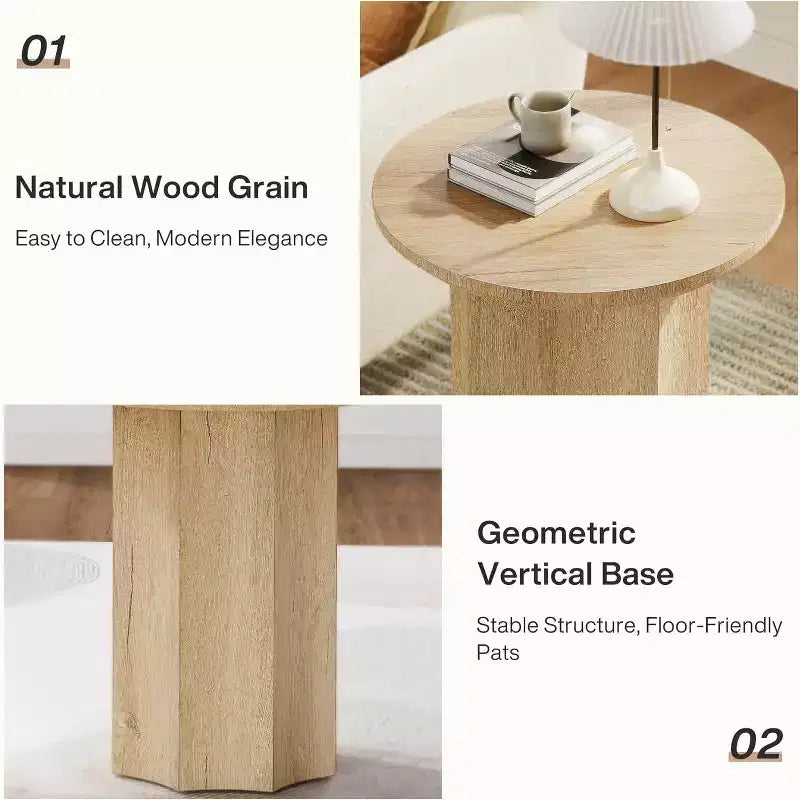 Table d'appoint ronde Lantine, Table d'appoint en bois avec base octogonale, Table de chevet moderne pour salon, chambre, Montage facile (1)