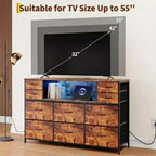 Commode à cadre métallique, armoires de rangement avec 11 tiroirs en tissu, meuble TV avec lumières LED et station de recharge, convient pour les chambres et les salons