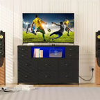 Commode à cadre métallique, armoires de rangement avec 11 tiroirs en tissu, meuble TV avec lumières LED et station de recharge, convient pour les chambres et les salons