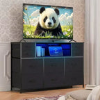 Commode à cadre métallique, armoires de rangement avec 11 tiroirs en tissu, meuble TV avec lumières LED et station de recharge, convient pour les chambres et les salons