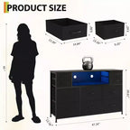 Commode à cadre métallique, armoires de rangement avec 11 tiroirs en tissu, meuble TV avec lumières LED et station de recharge, convient pour les chambres et les salons
