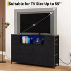 Commode à cadre métallique, armoires de rangement avec 11 tiroirs en tissu, meuble TV avec lumières LED et station de recharge, convient pour les chambres et les salons