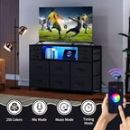 Commode à cadre métallique, armoires de rangement avec 11 tiroirs en tissu, meuble TV avec lumières LED et station de recharge, convient pour les chambres et les salons