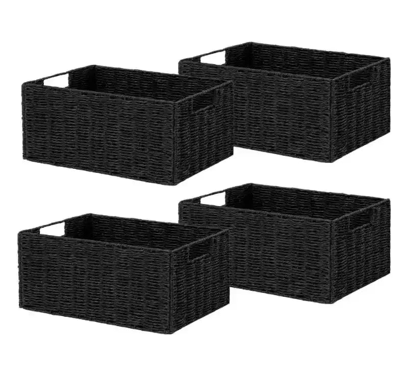 Lot de 4 paniers de rangement pliables, bacs de rangement tressés en corde de papier avec poignées pour étagères de maison, garde-manger, cuisine, salle de bain, salon