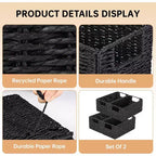 Lot de 4 paniers de rangement pliables, bacs de rangement tressés en corde de papier avec poignées pour étagères de maison, garde-manger, cuisine, salle de bain, salon