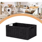 Lot de 4 paniers de rangement pliables, bacs de rangement tressés en corde de papier avec poignées pour étagères de maison, garde-manger, cuisine, salle de bain, salon