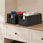 Lot de 4 paniers de rangement pliables, bacs de rangement tressés en corde de papier avec poignées pour étagères de maison, garde-manger, cuisine, salle de bain, salon