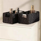 Lot de 4 paniers de rangement pliables, bacs de rangement tressés en corde de papier avec poignées pour étagères de maison, garde-manger, cuisine, salle de bain, salon