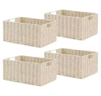 Lot de 4 paniers de rangement pliables, bacs de rangement tressés en corde de papier avec poignées pour étagères de maison, garde-manger, cuisine, salle de bain, salon