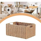Lot de 4 paniers de rangement pliables, bacs de rangement tressés en corde de papier avec poignées pour étagères de maison, garde-manger, cuisine, salle de bain, salon