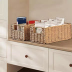 Lot de 4 paniers de rangement pliables, bacs de rangement tressés en corde de papier avec poignées pour étagères de maison, garde-manger, cuisine, salle de bain, salon