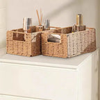 Lot de 4 paniers de rangement pliables, bacs de rangement tressés en corde de papier avec poignées pour étagères de maison, garde-manger, cuisine, salle de bain, salon