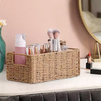 Lot de 4 paniers de rangement pliables, bacs de rangement tressés en corde de papier avec poignées pour étagères de maison, garde-manger, cuisine, salle de bain, salon