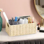 Lot de 4 paniers de rangement pliables, bacs de rangement tressés en corde de papier avec poignées pour étagères de maison, garde-manger, cuisine, salle de bain, salon