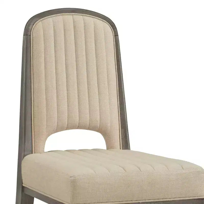 Chaise de salle à manger Fuske Wood Finish Cream Fabric Channel Stitching (Lot de 2) - iNSPIREQ
