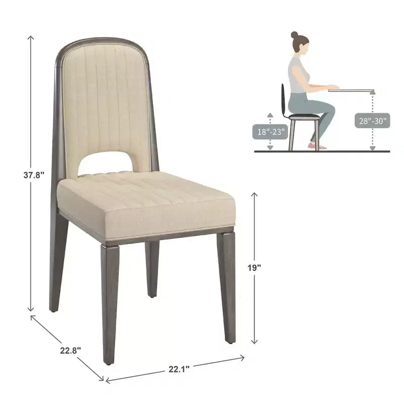 Chaise de salle à manger Fuske Wood Finish Cream Fabric Channel Stitching (Lot de 2) - iNSPIREQ