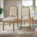 Chaise de salle à manger Fuske Wood Finish Cream Fabric Channel Stitching (Lot de 2) - iNSPIREQ
