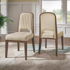 Chaise de salle à manger Fuske Wood Finish Cream Fabric Channel Stitching (Lot de 2) - iNSPIREQ