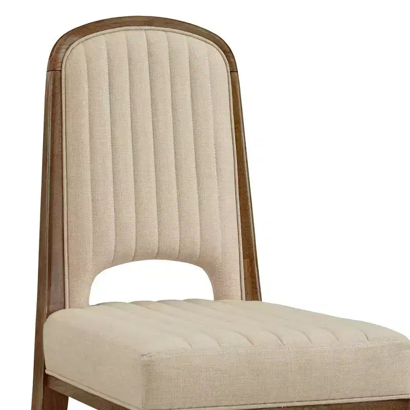 Chaise de salle à manger Fuske Wood Finish Cream Fabric Channel Stitching (Lot de 2) - iNSPIREQ